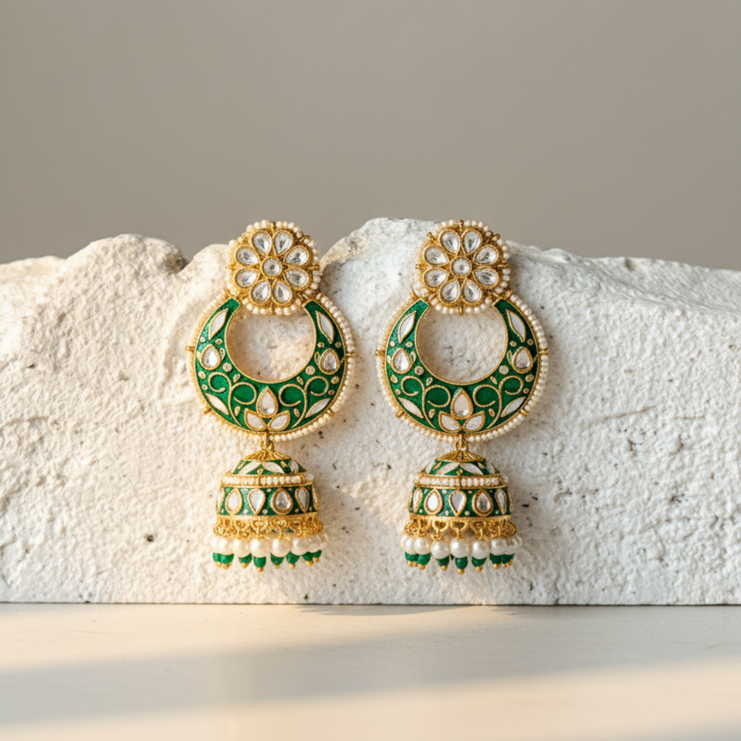 The Emerald Meenakari Chandbalis