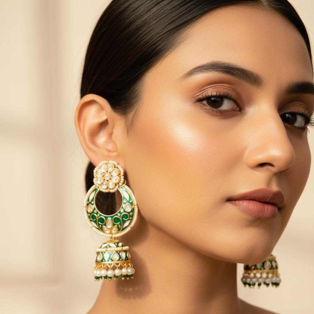 The Emerald Meenakari Chandbalis