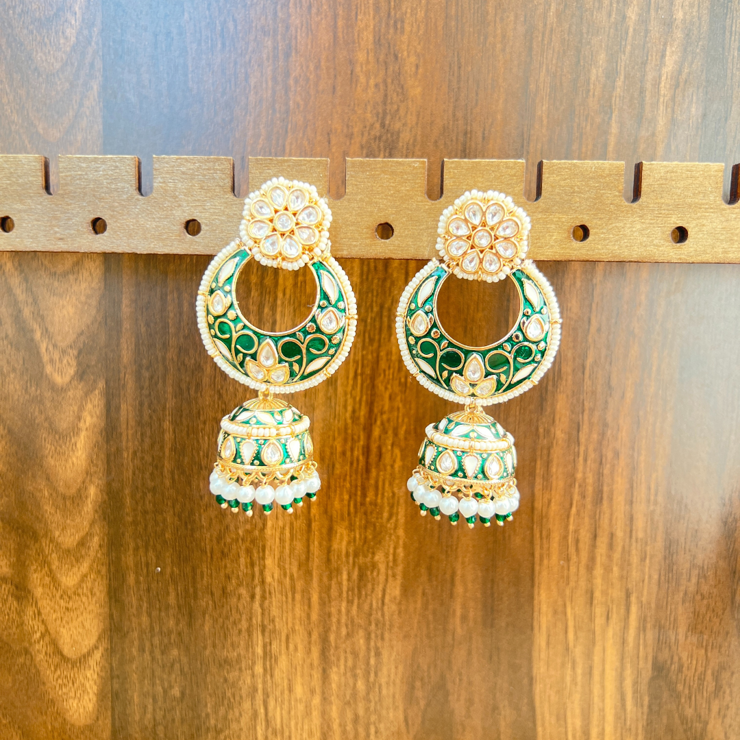 The Emerald Meenakari Chandbalis