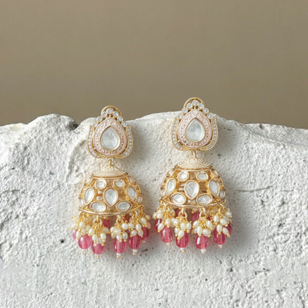 The Blush Rosé Polki Dome Earrings
