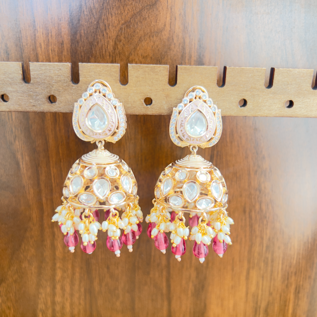 The Blush Rosé Polki Dome Earrings
