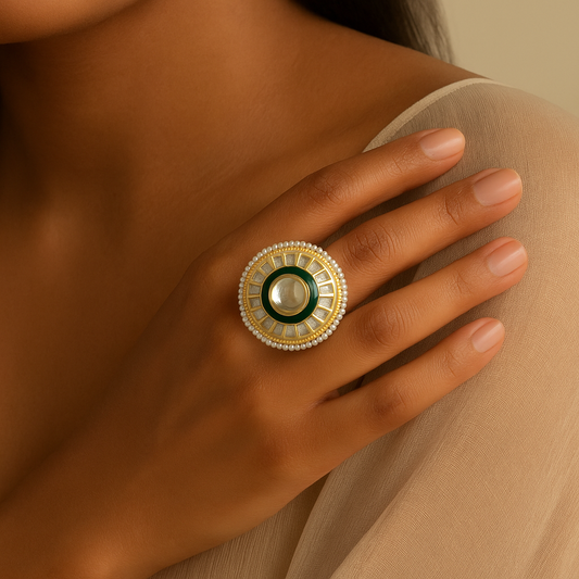 The Regal Emerald Kundan Ring