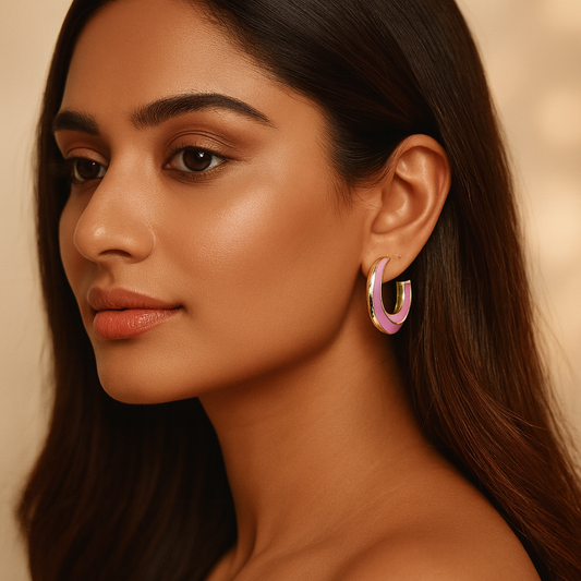 Chic Pink Enamel Hoop Earrings