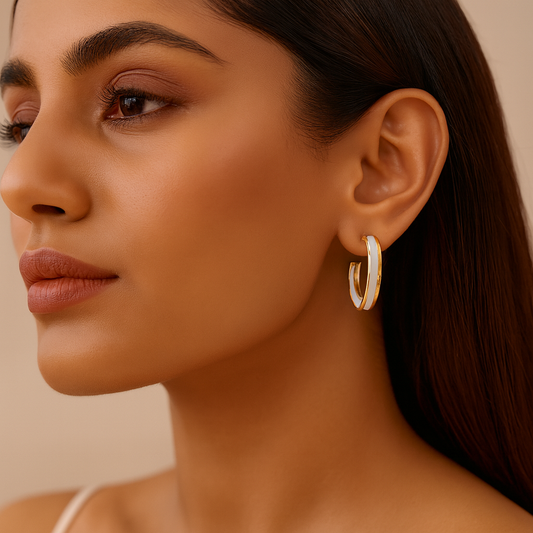 Chic White Enamel Hoop Earrings