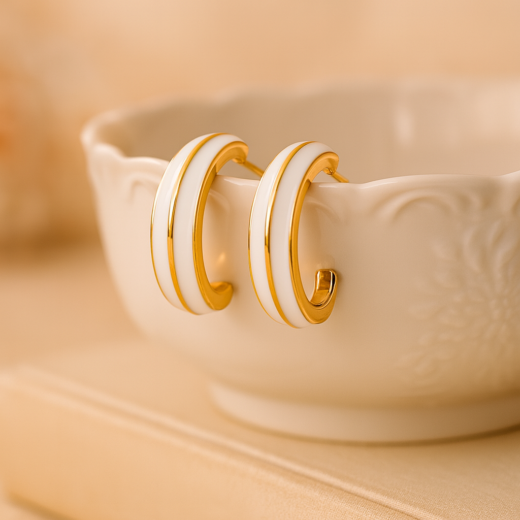 Chic White Enamel Hoop Earrings