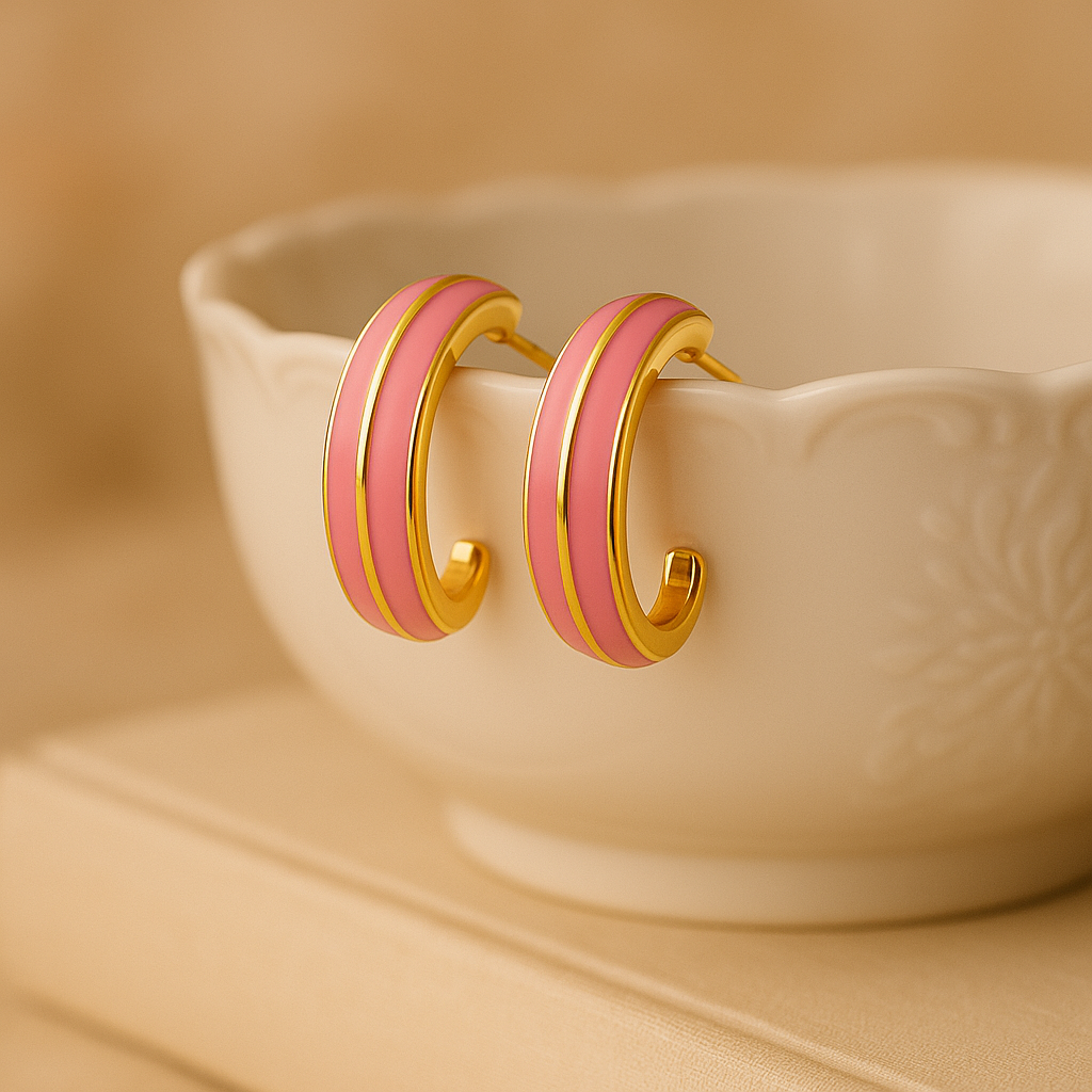 Chic Pink Enamel Hoop Earrings
