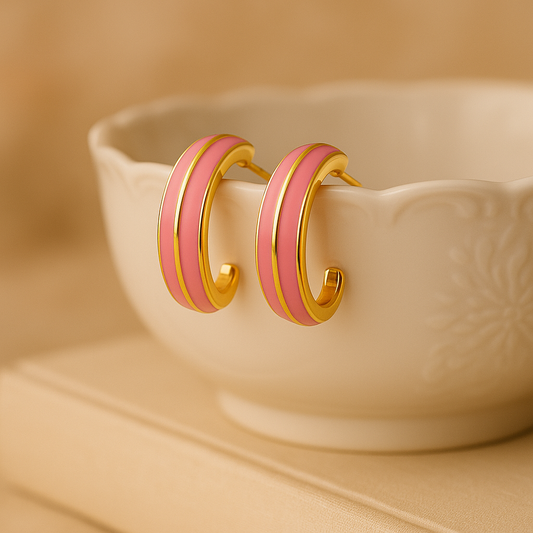 Chic Pink Enamel Hoop Earrings