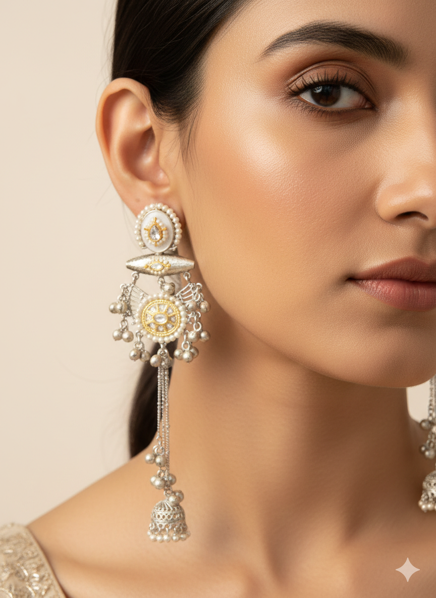 Gulnoor Silver Tassel Drops