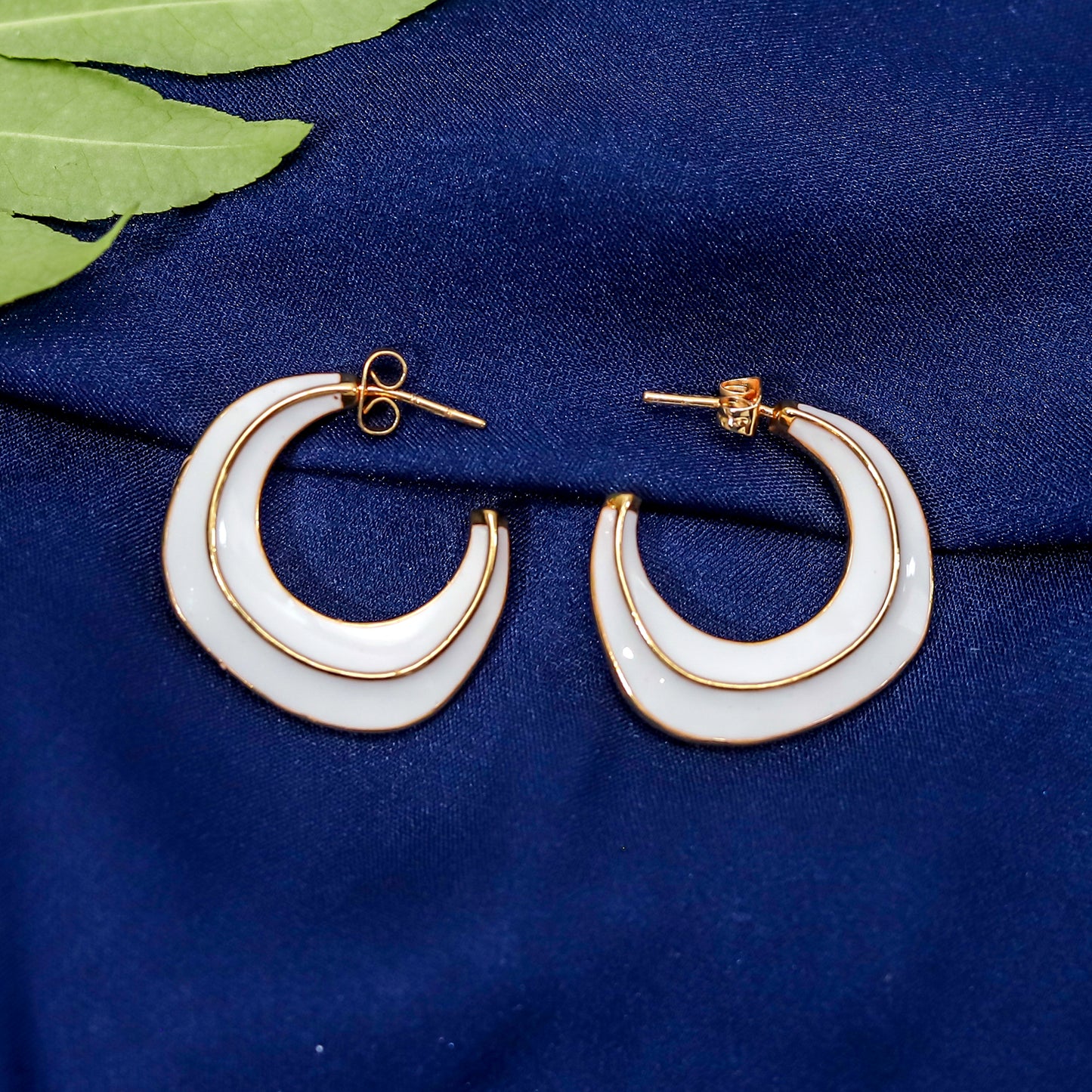 Chic White Enamel Hoop Earrings