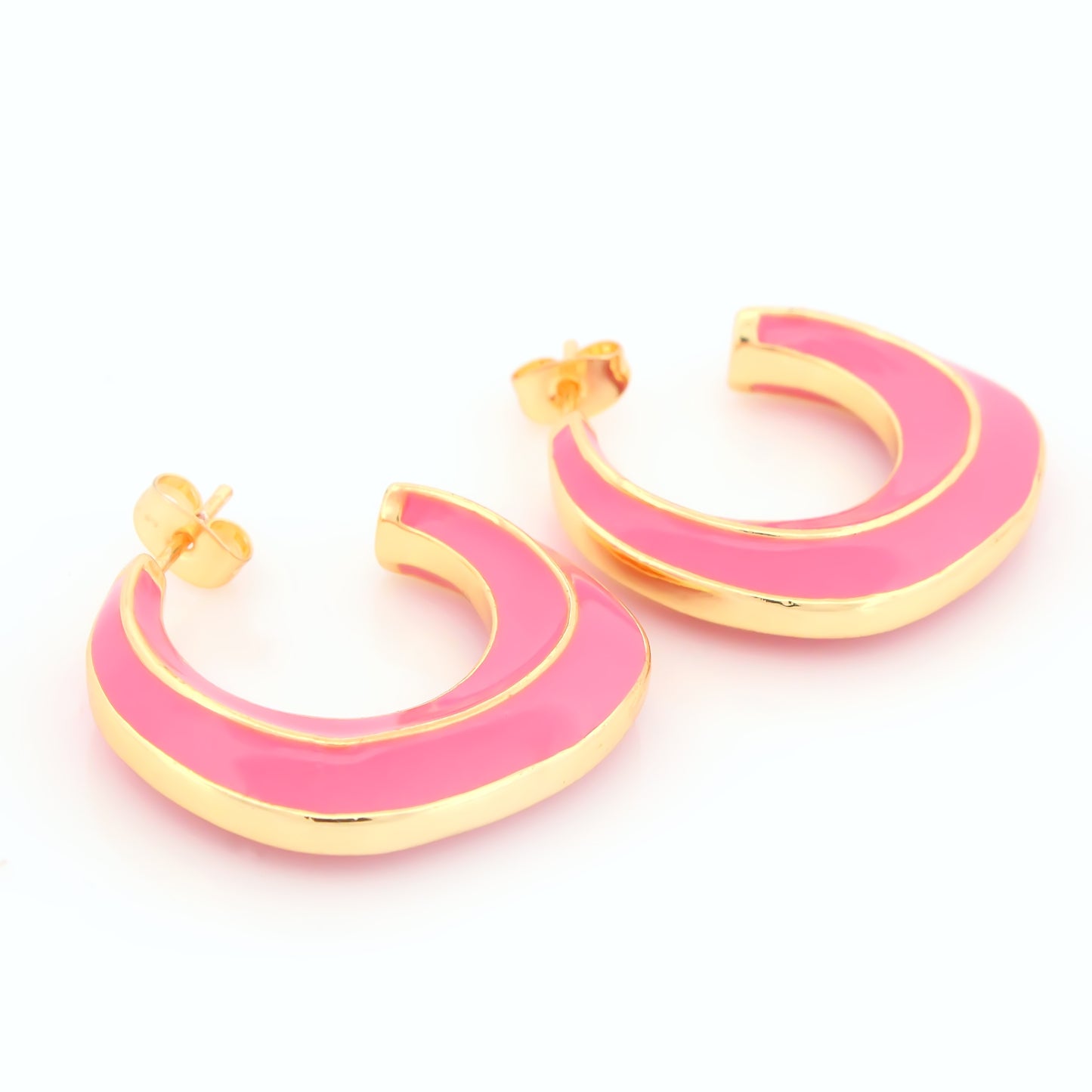 Chic Pink Enamel Hoop Earrings
