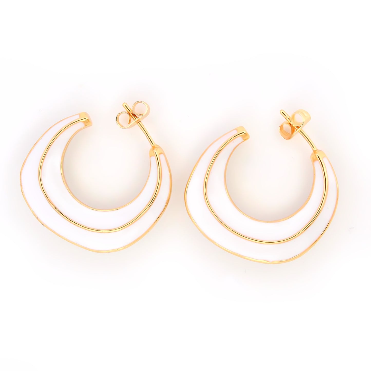 Chic White Enamel Hoop Earrings