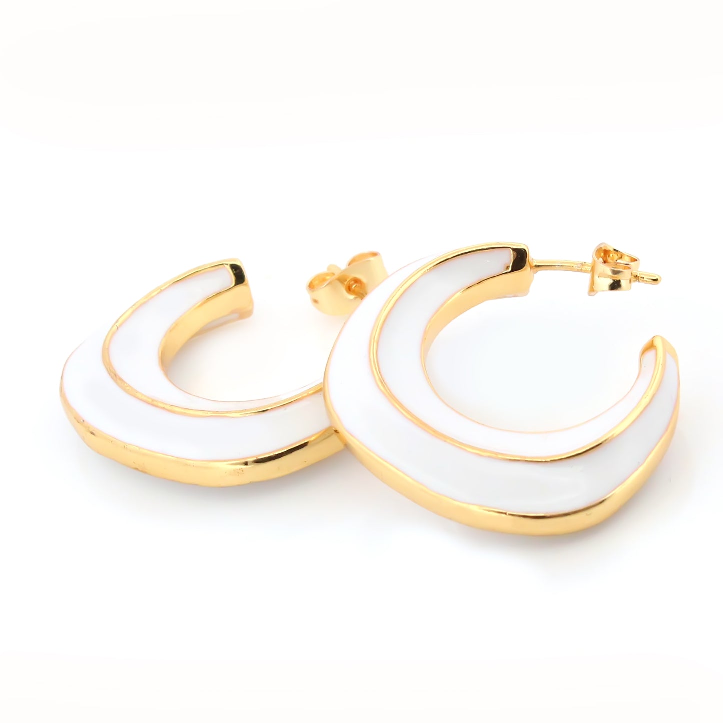 Chic White Enamel Hoop Earrings