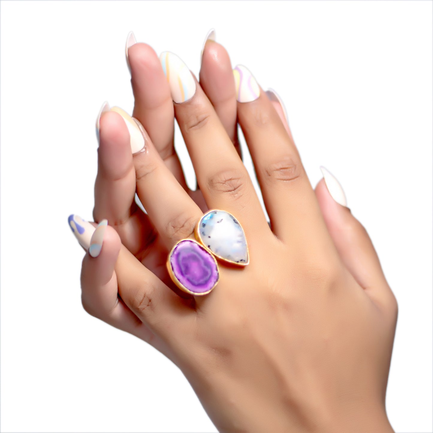 The Celestia Duo Rings-Violet & Pearl
