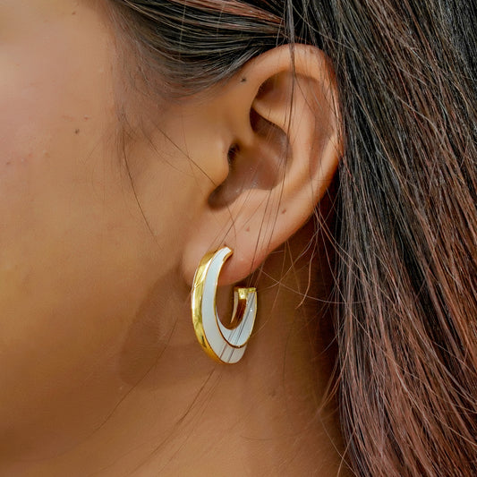 Chic White Enamel Hoop Earrings
