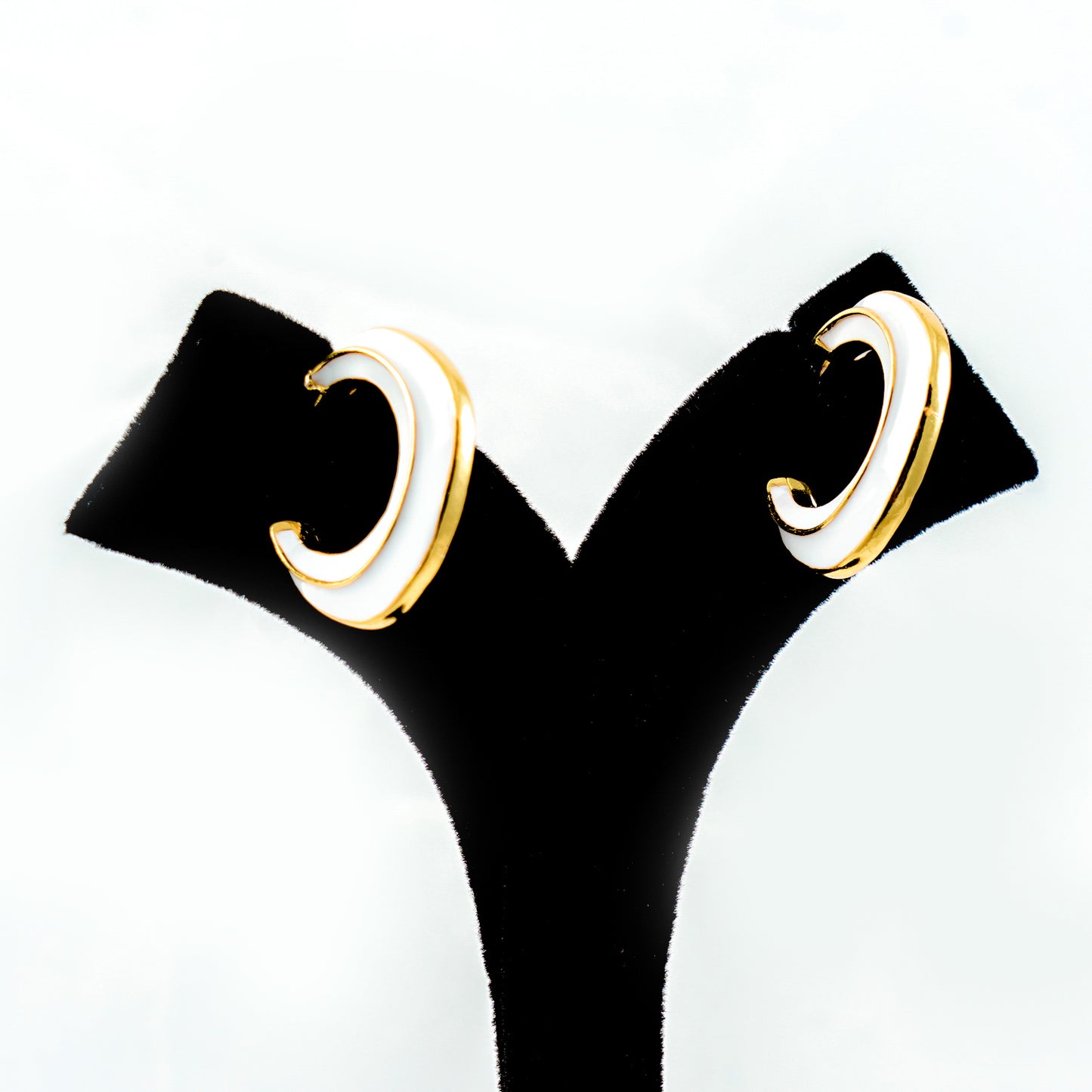 Chic White Enamel Hoop Earrings